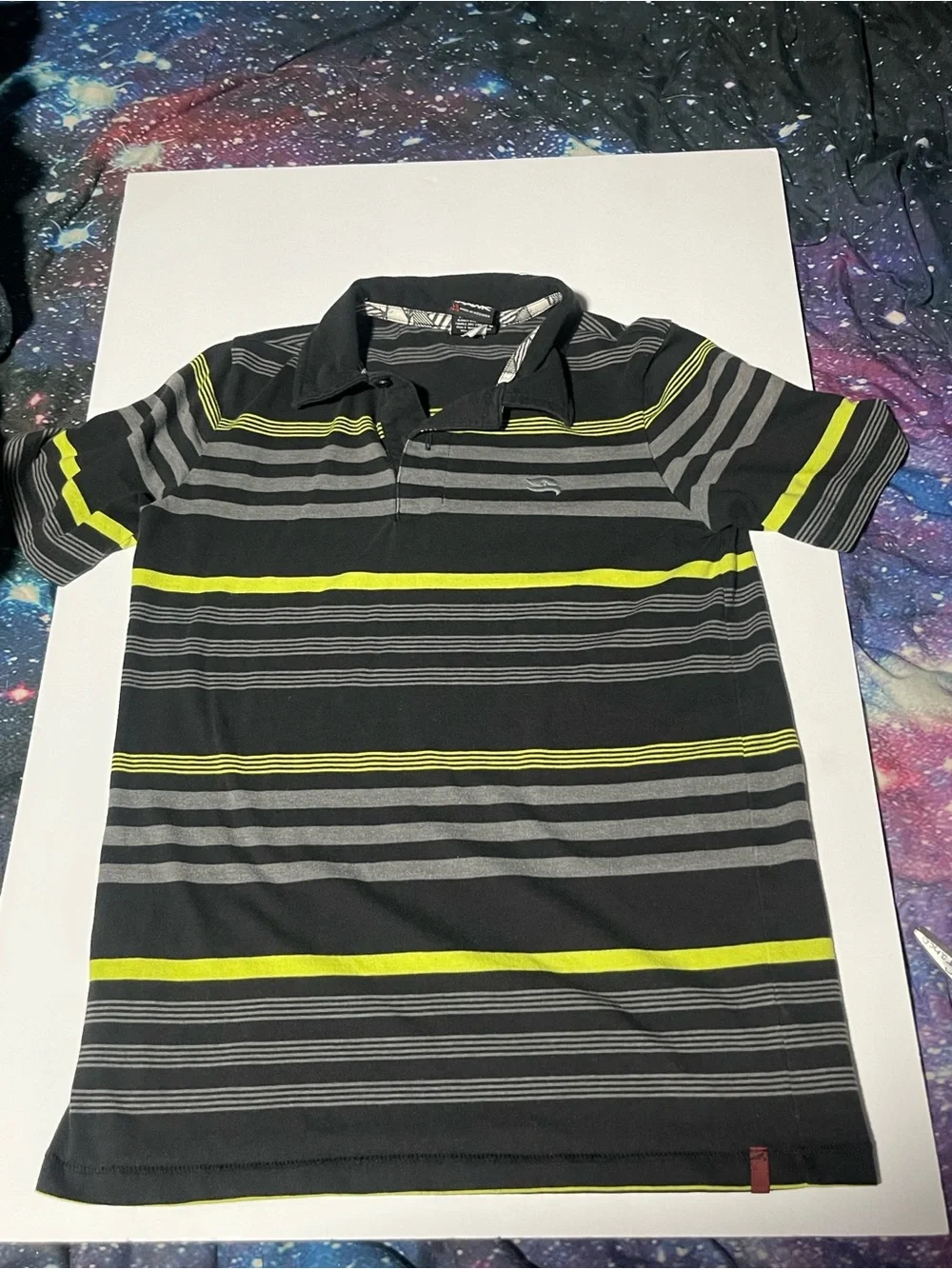 Tony Hawk Youth Large Striped Short Sleeve Polo Shirt Black Yellow Skater Top